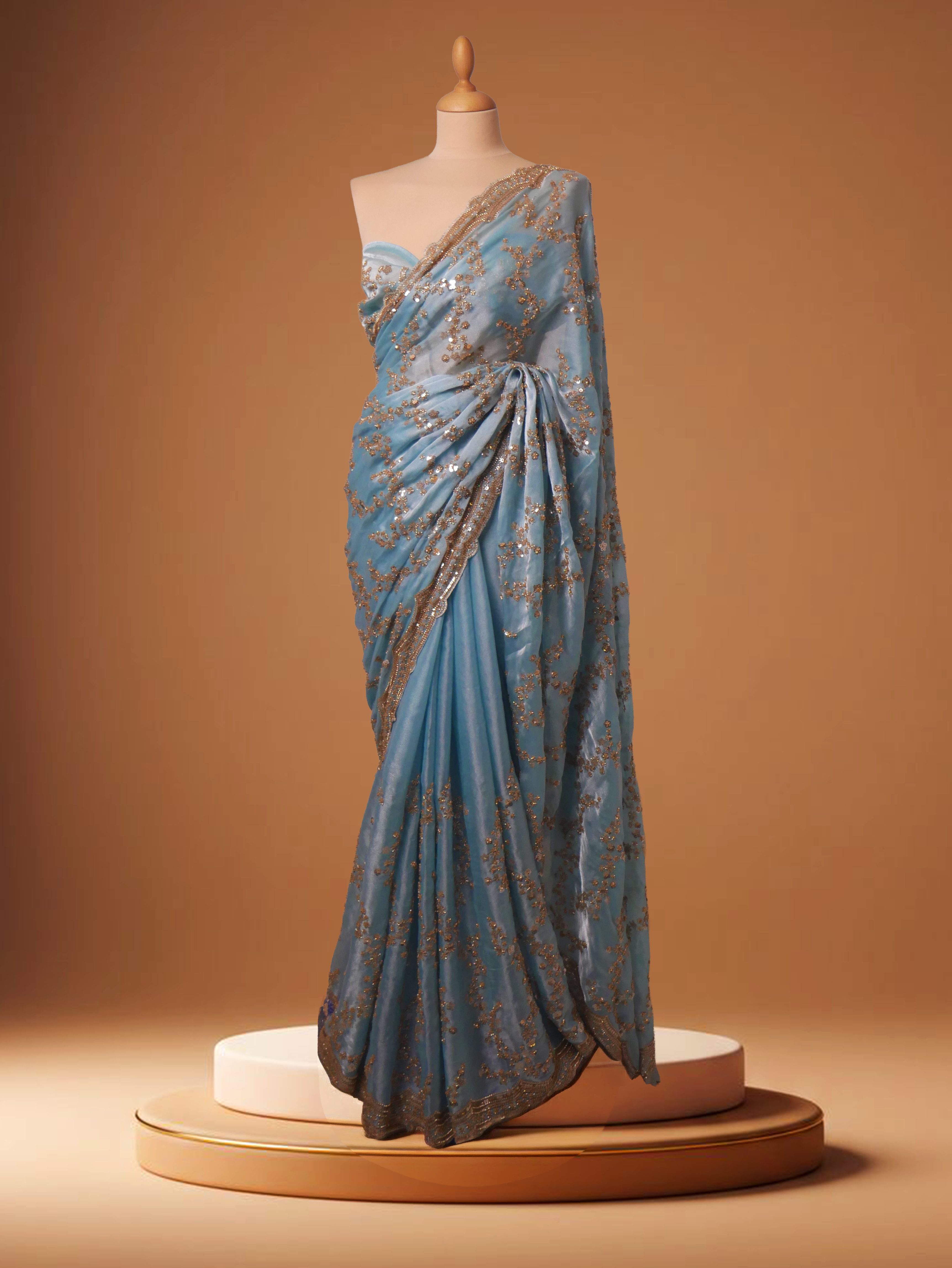 Aqua-sequin-saree