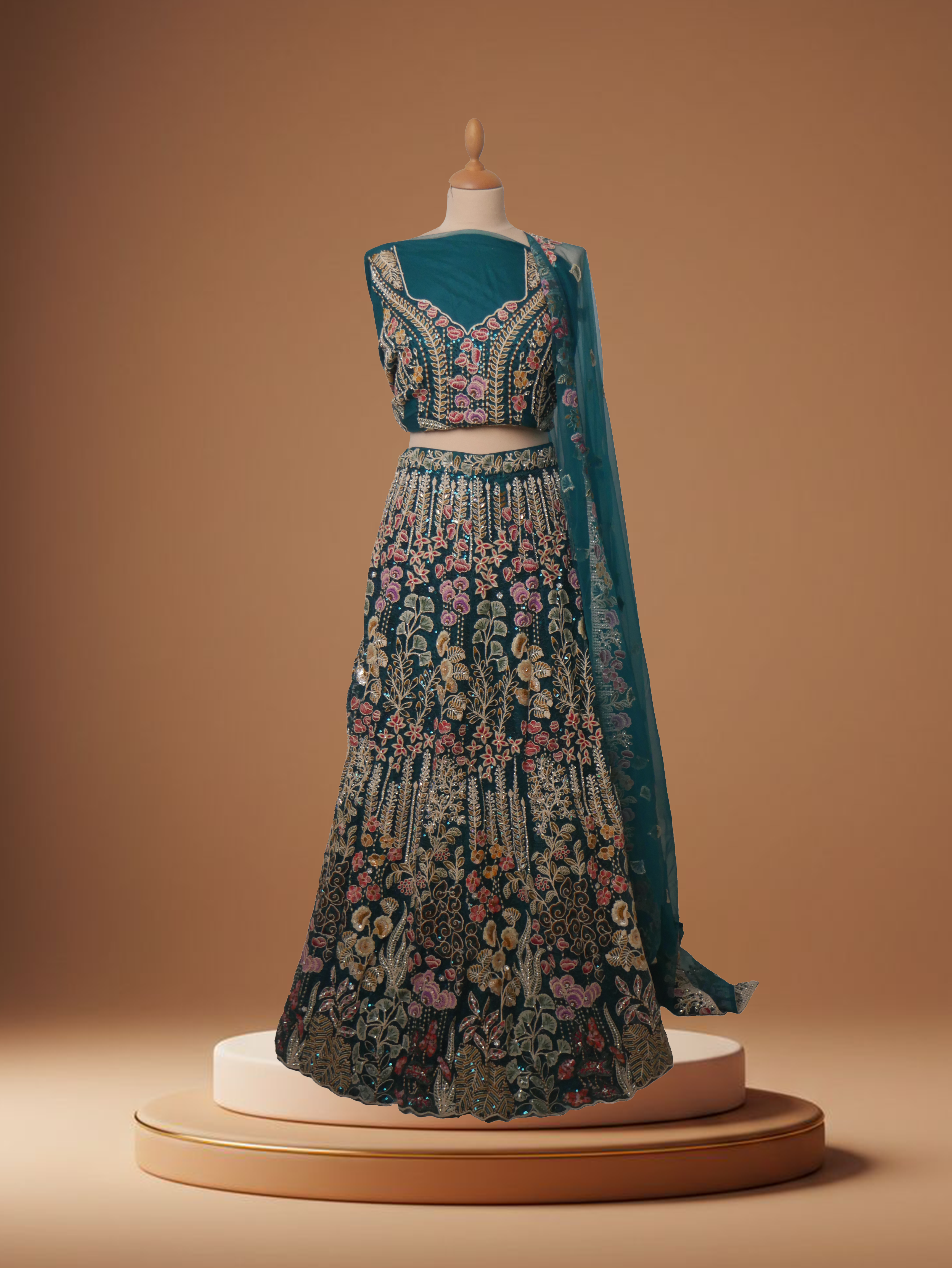 Teal-embroidered-lehenga