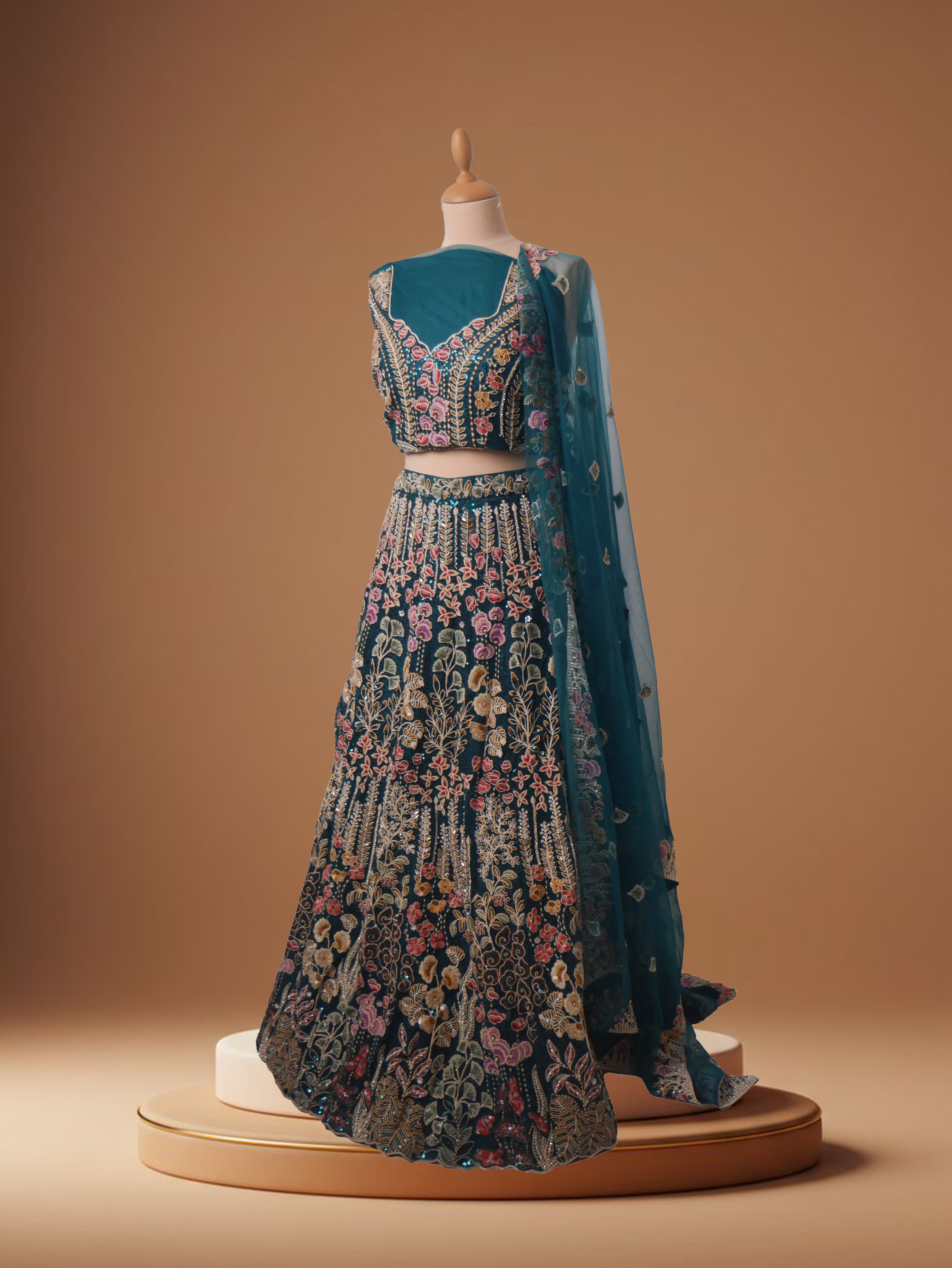 Teal-embroidered-lehenga