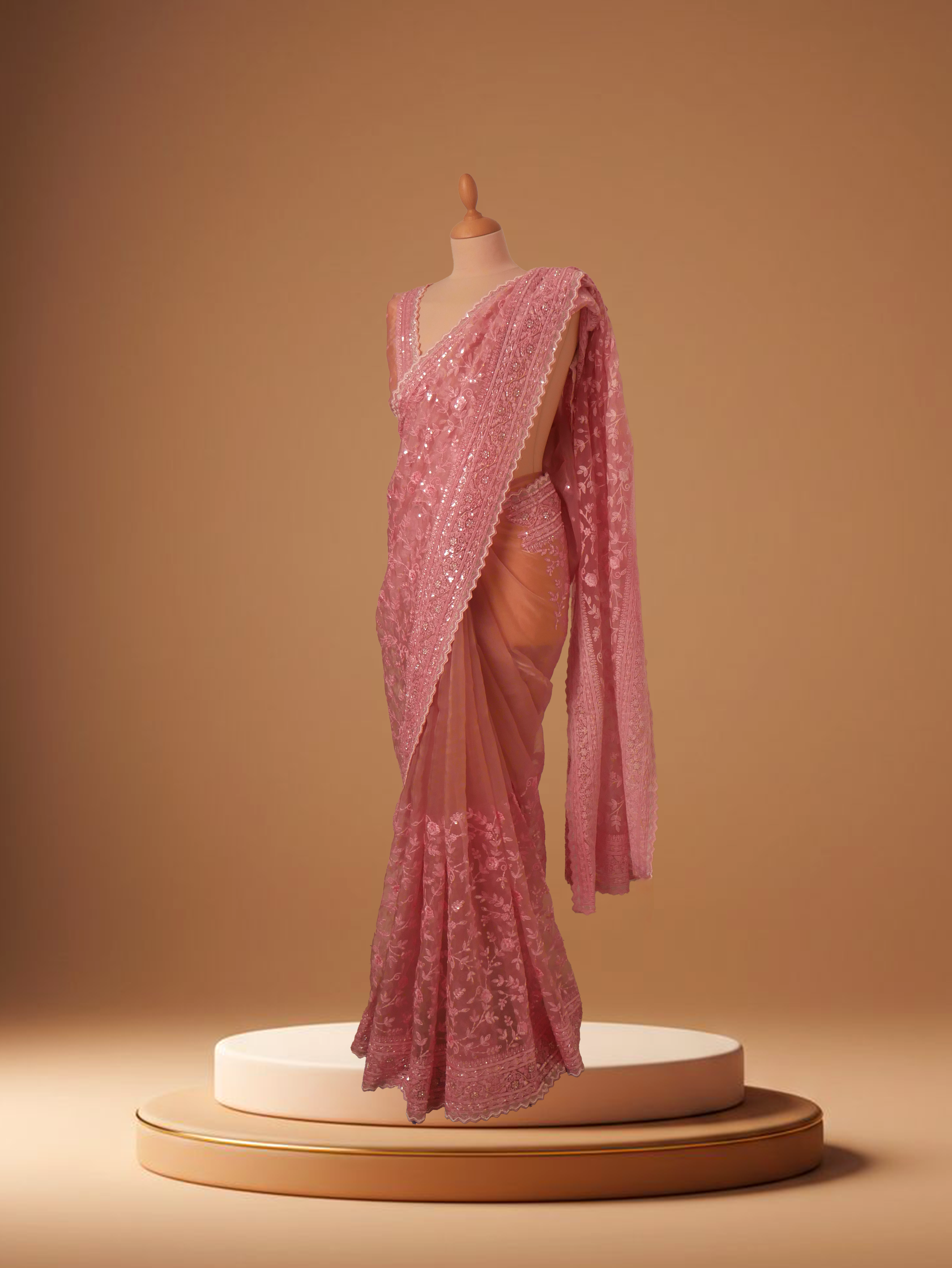 pink-net-saree