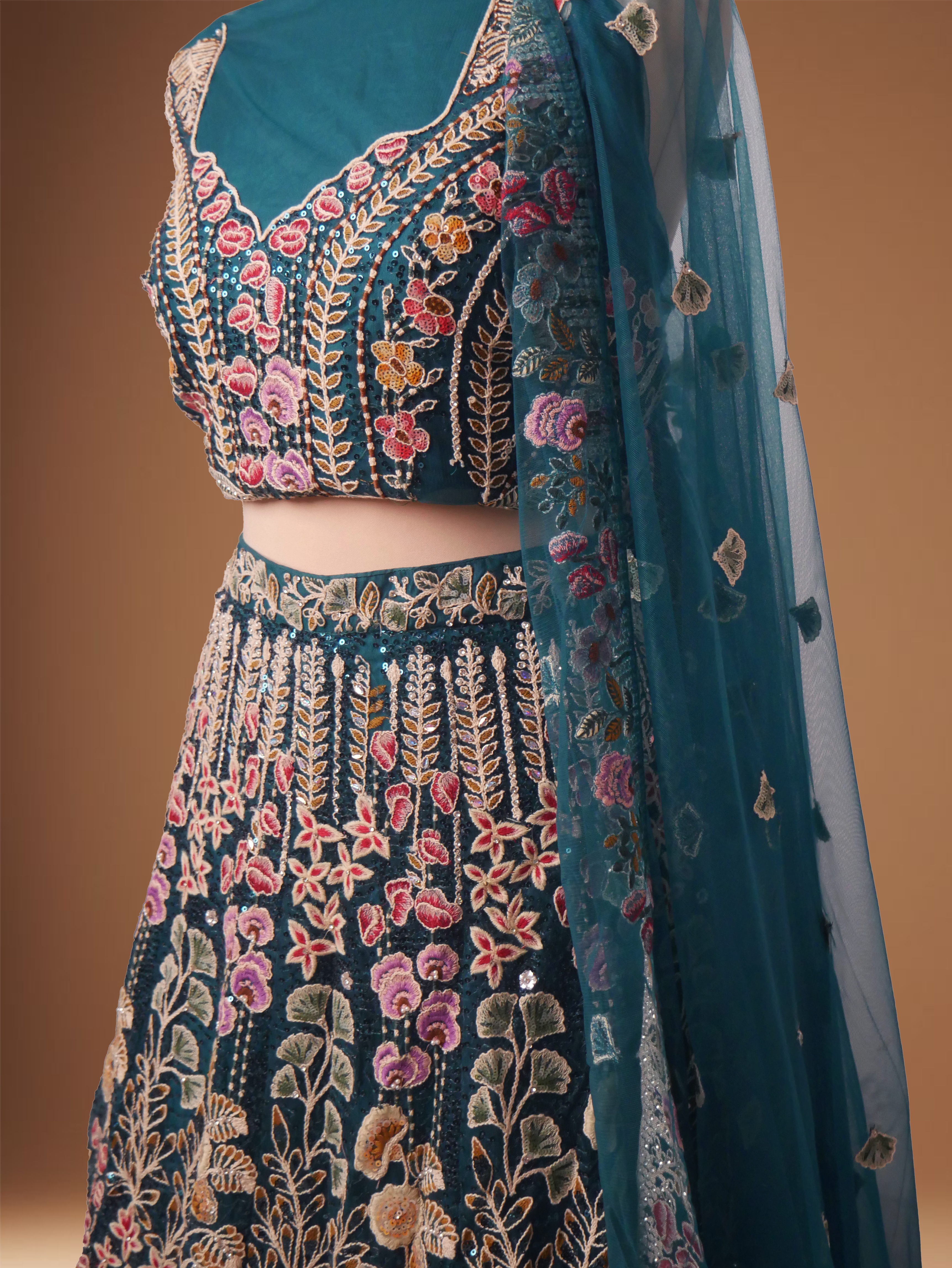 Teal-embroidered-lehenga