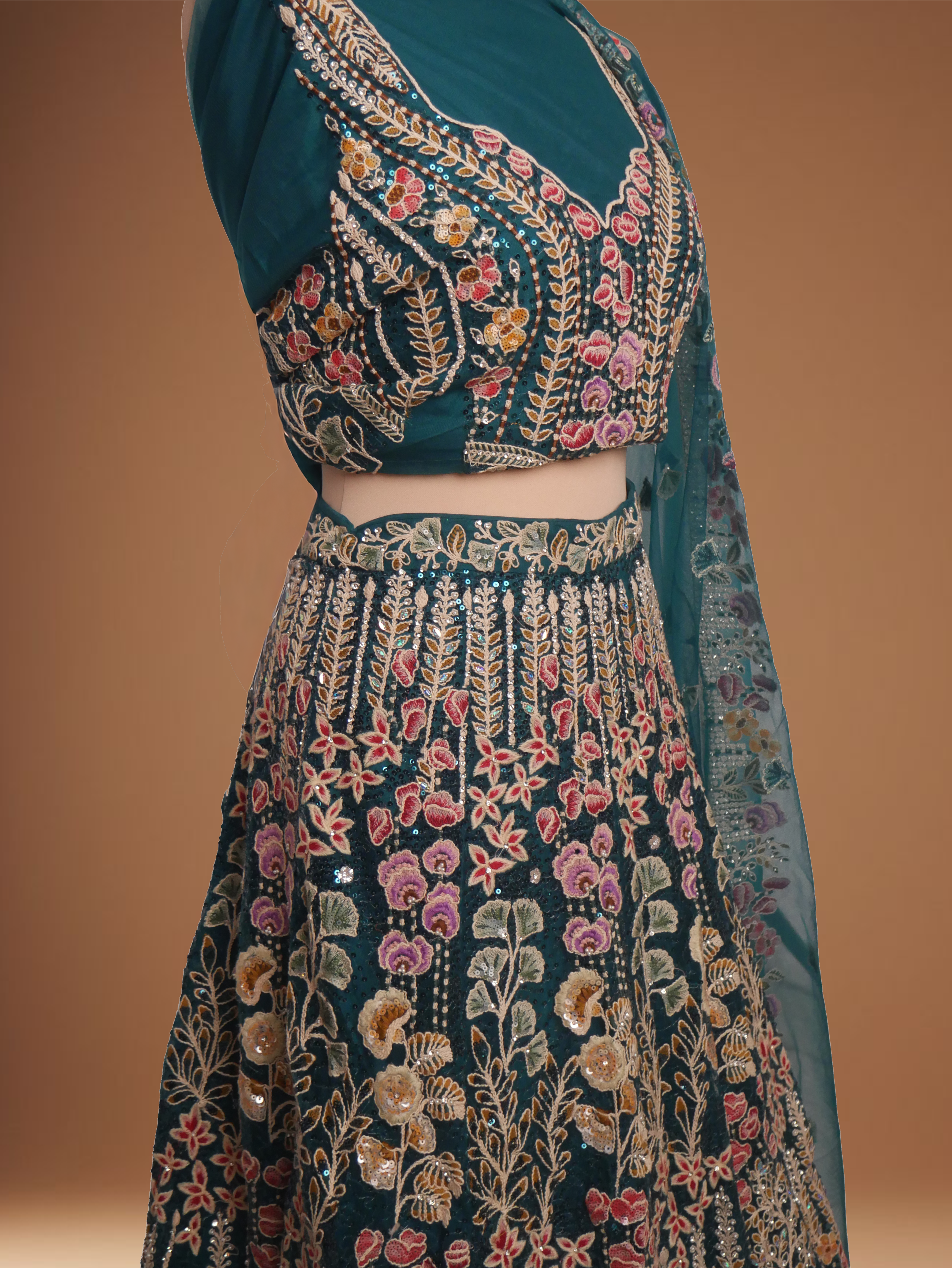 Teal-embroidered-lehenga