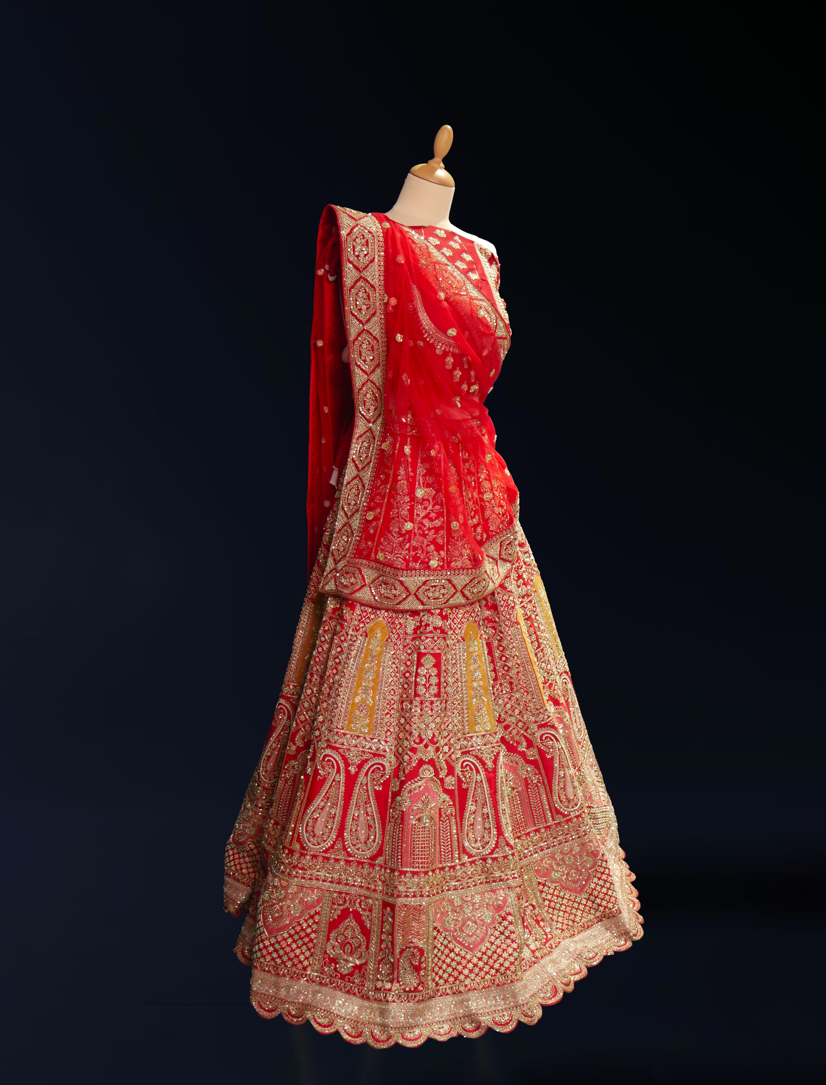 red bridal lehenga full length